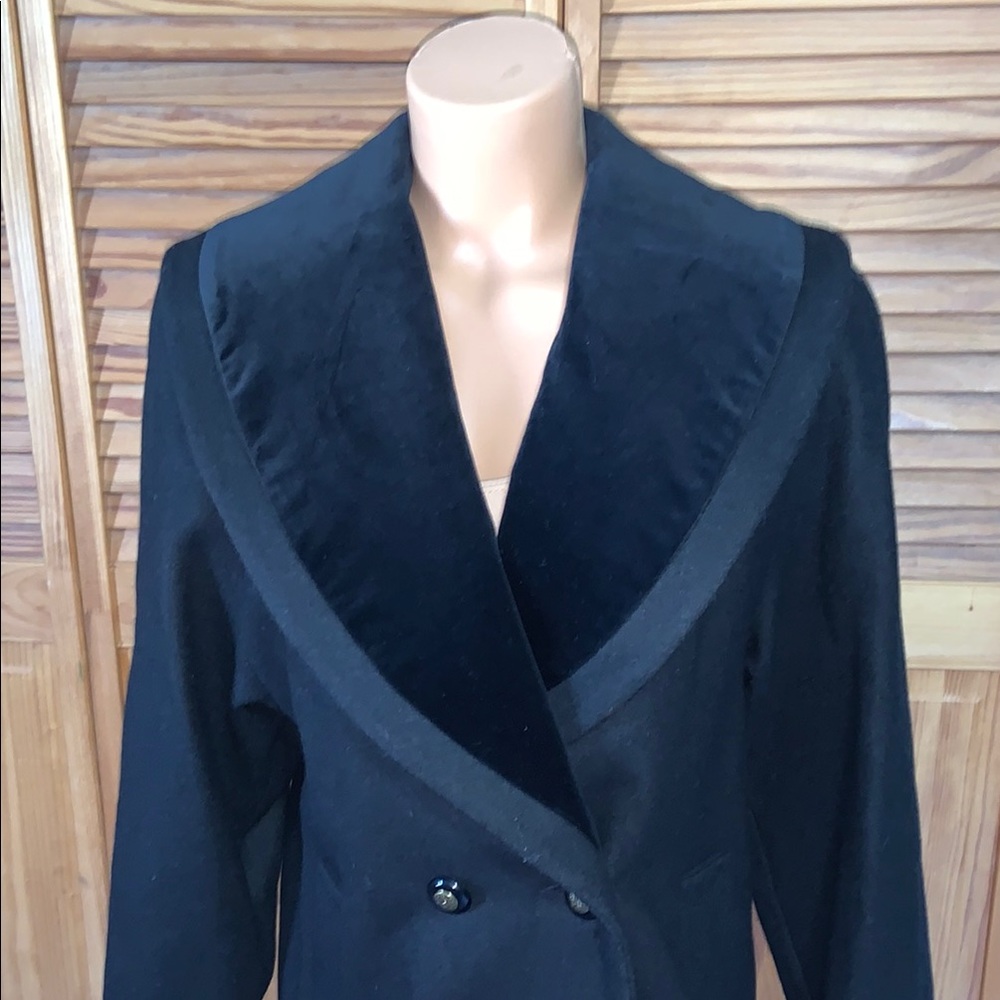 Miss New Yorker wool long coat velvet shawl collar size large vintage mint cond